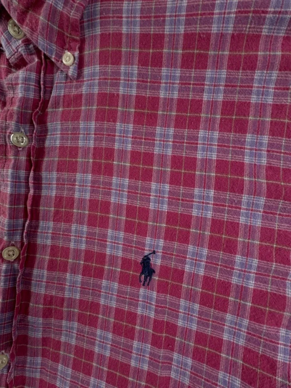 Ralph Lauren Monroe Red Blue Plaid Short Sleeve Button Up Shirt Men Cotton L